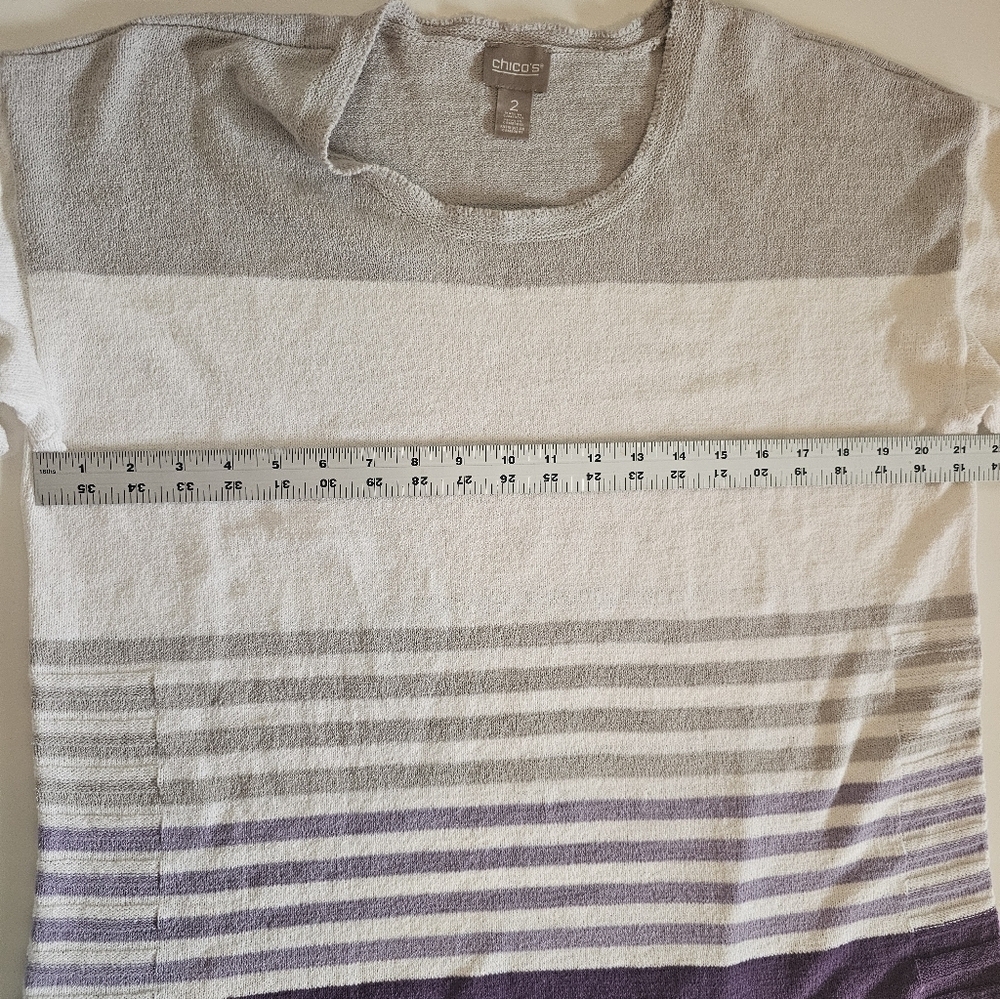 Chicos Women's Sweater Light Weight Gray, White Purple Size 2 12-14 EUC - Picture 5 of 12